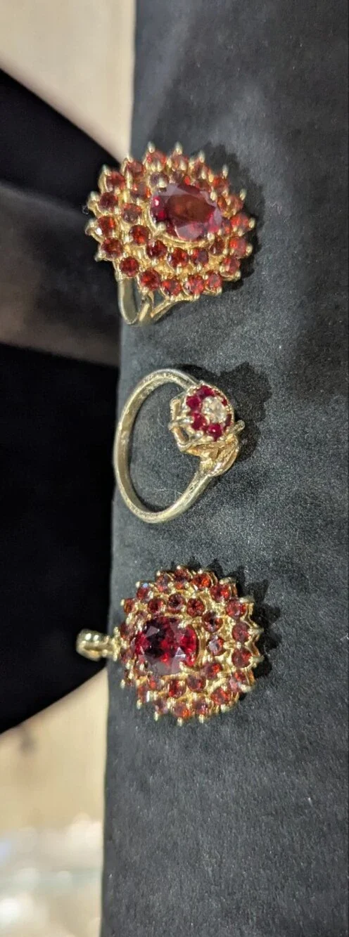 Gold-Tone Red Cluster Ring And Pendant Set